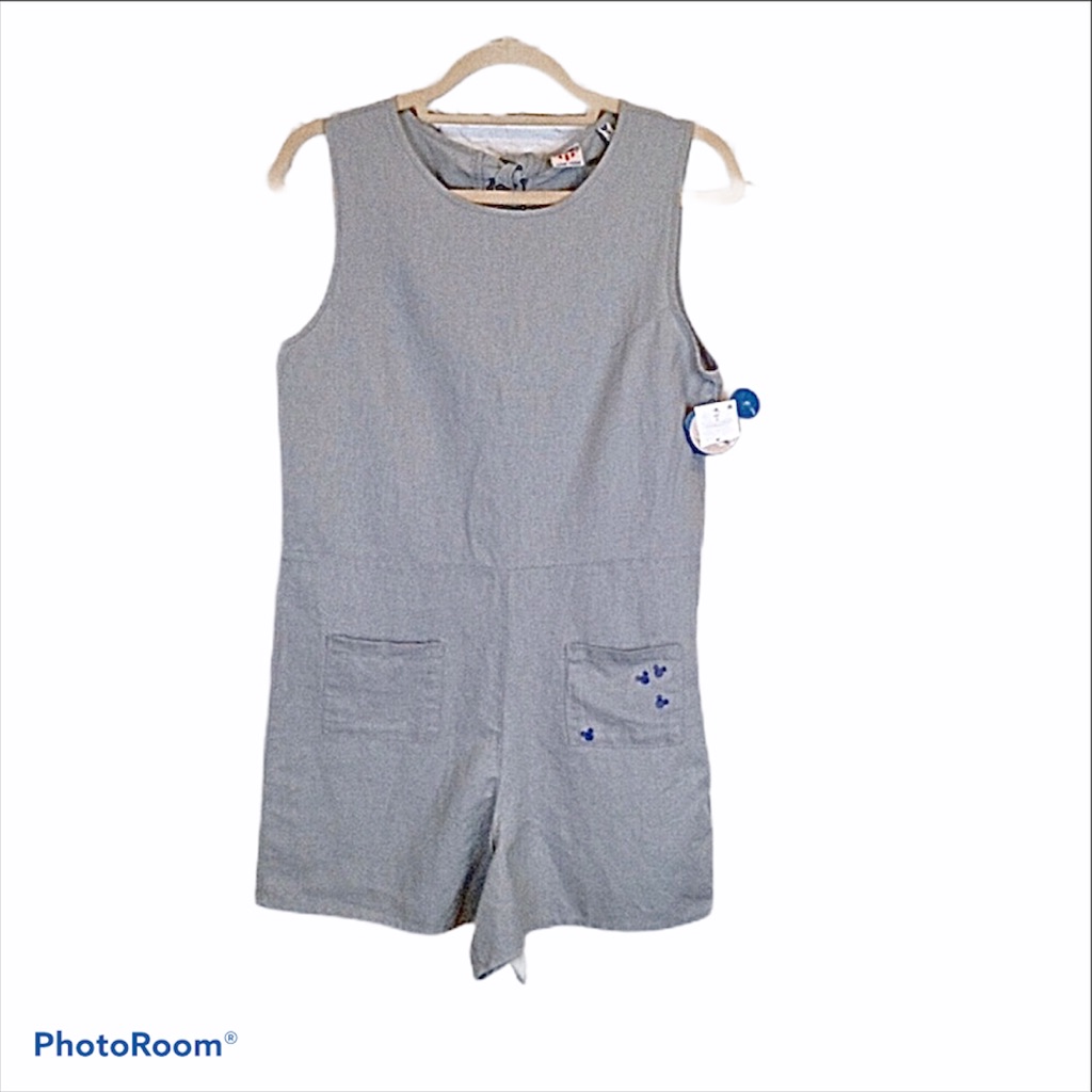 Junk Food + Mickey Gray Pocketed Side Zip Romper With Back Neck Ties